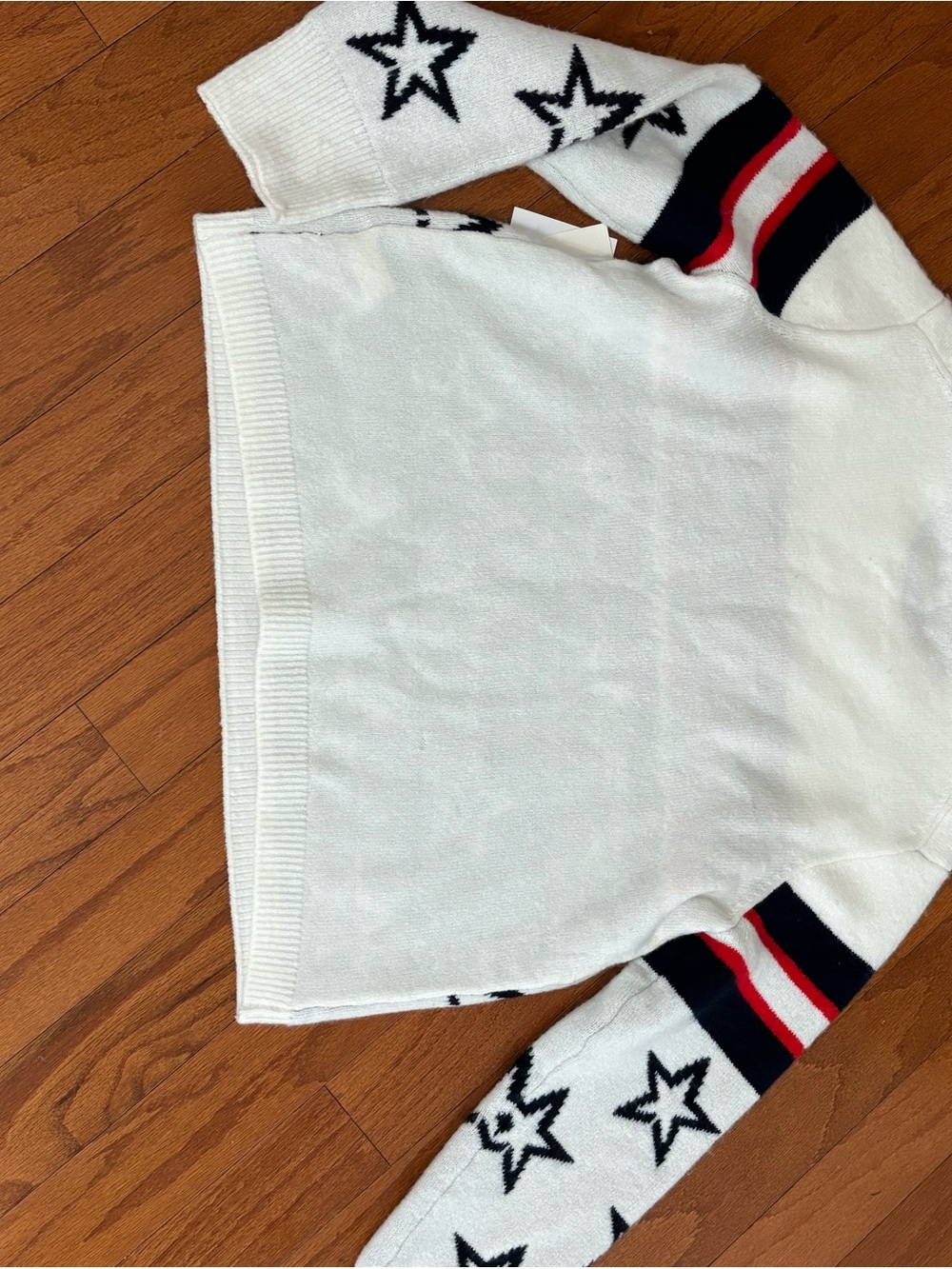 CeCe White Crewneck Sweater with Black Stars & Red Ski Stripe - Picture 3 of 8